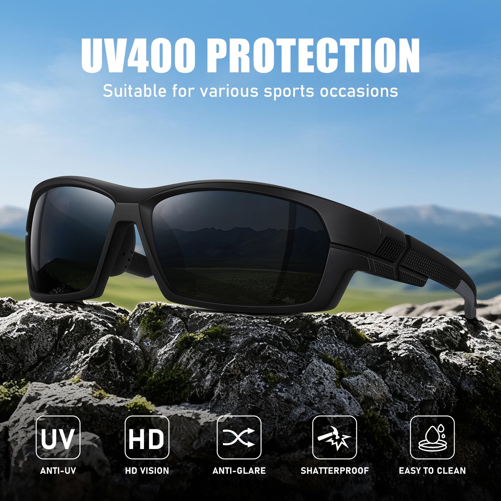 Gafas de sol deportivas polarizadas para hombre, gafas de sol envolventes para pesca, conducción, correr, ciclismo, golf, protección UV