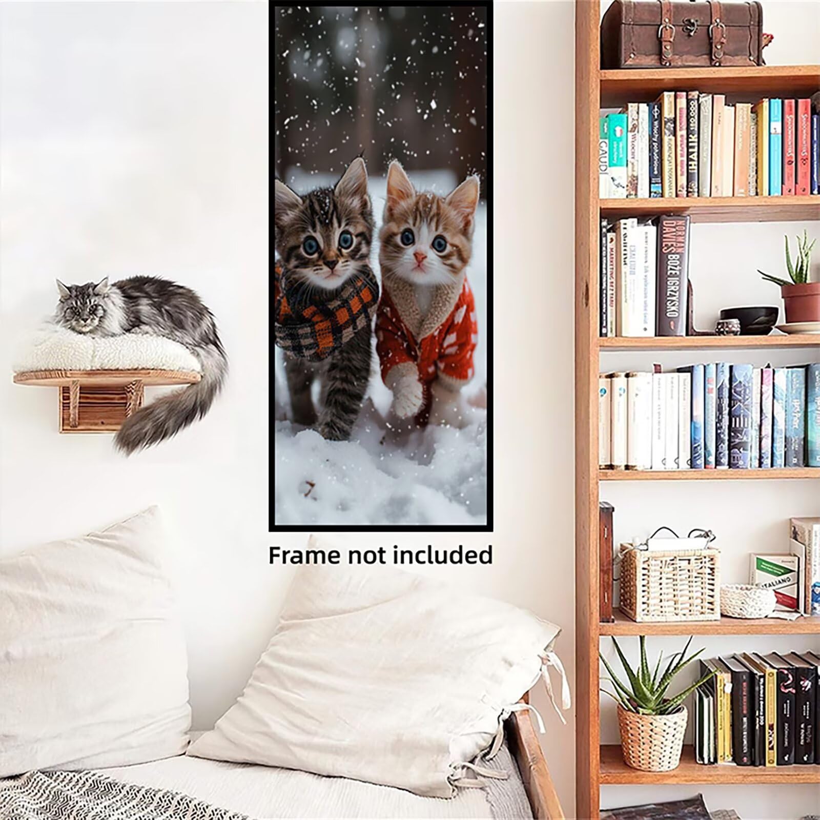Malen Nach Zahlen 50x150cm Leinwand Katze Malen Nach Zahlen Erwachsene mit Ohne Rahmen, DIY Kreativ Set für Erwachsene mit Pinseln und Acrylfarbe, Zimmer Deko Schnee Landschaft Geschenk, P0M-446
