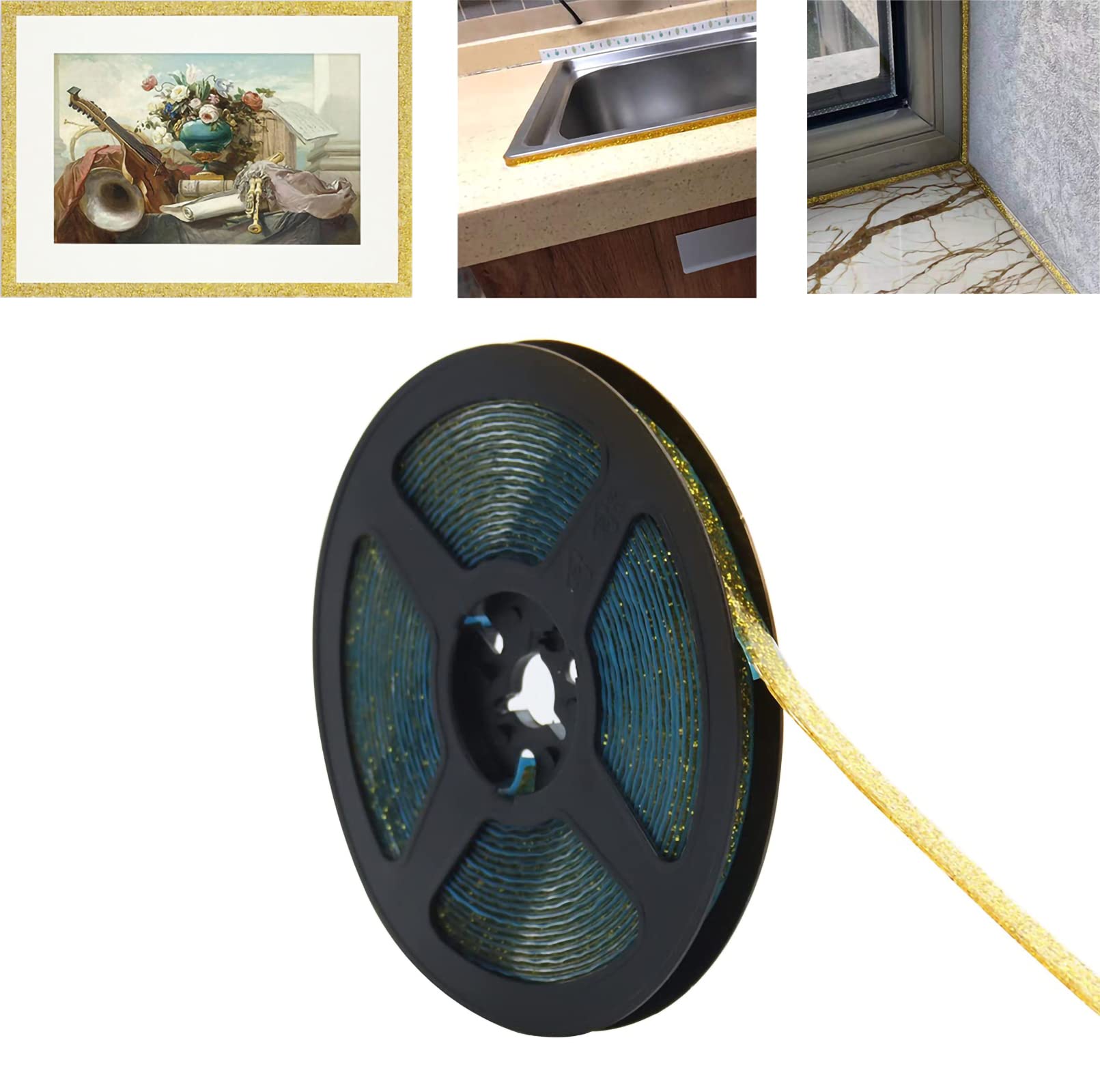 MAKINGTEC Self Adhesive Molding Decorative, Seam Beauty Edge Strip Decorative Sticker Sealant Tape Caulking Strip Background Strip for Stoves, Sinks, Toilets, Tile Edges, Wall Corners, Etc. (gold)