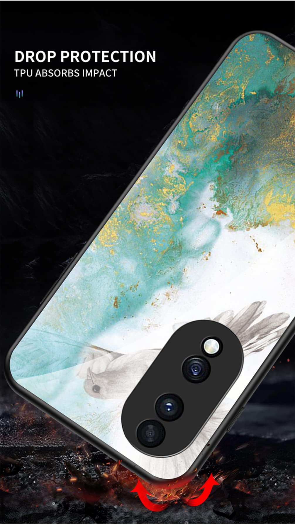 HAOYE Cover Per Huawei Honor 70 5G – Retro In Vetro Temperato Effetto Marmo + Bordo In Silicone TPU Morbido