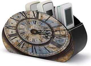 Steampunk Clock Remote Control Holder with 5 Compartments Leather TV Remote Holders Multi-functional Remote Caddy Organizer Remote Organizer Controller Holder Nightstand Storages Box