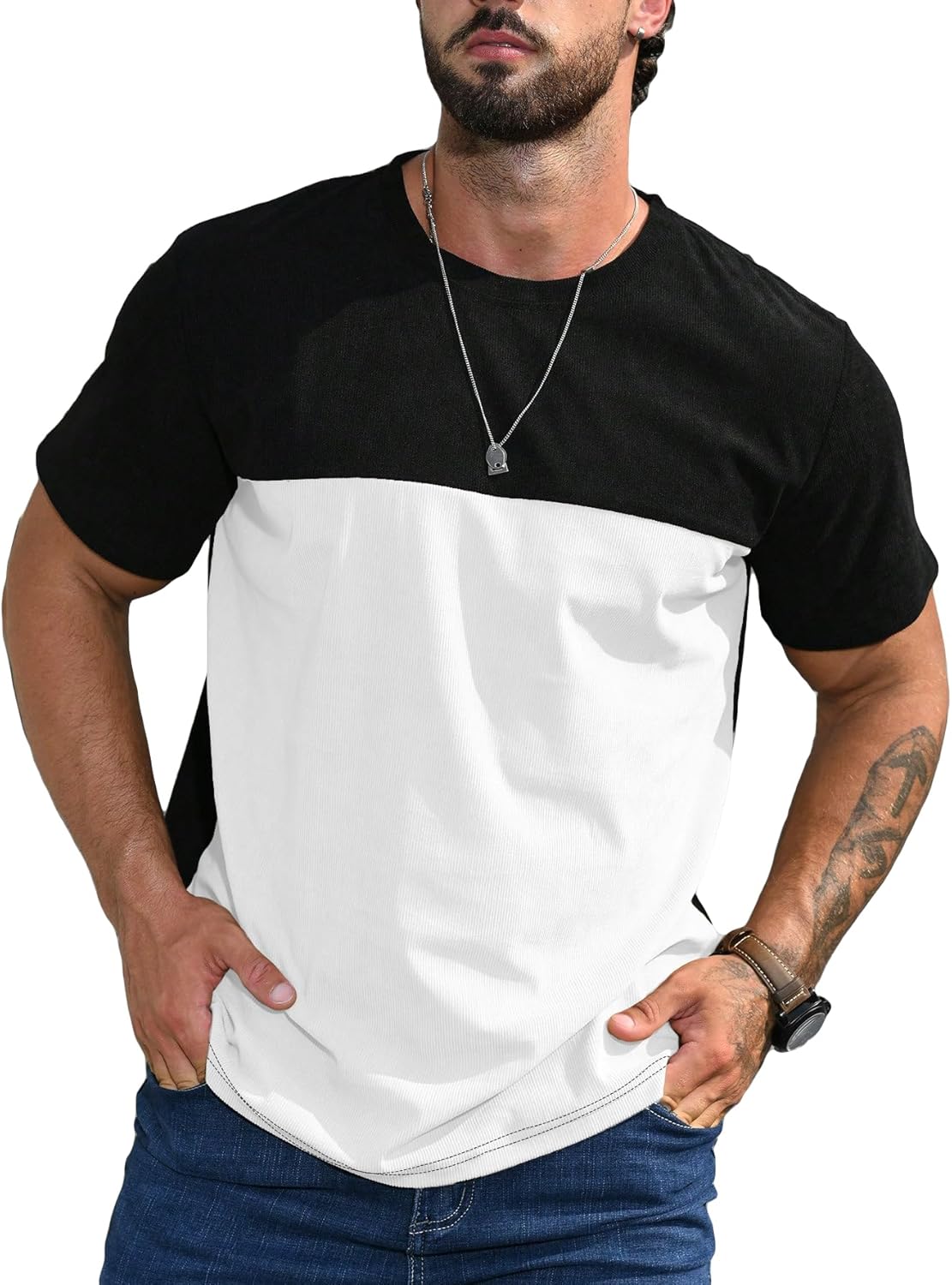 Verdusa Men's Casual Color Block T Shirts Short Sleeve Crew Neck Summer Tee Tops