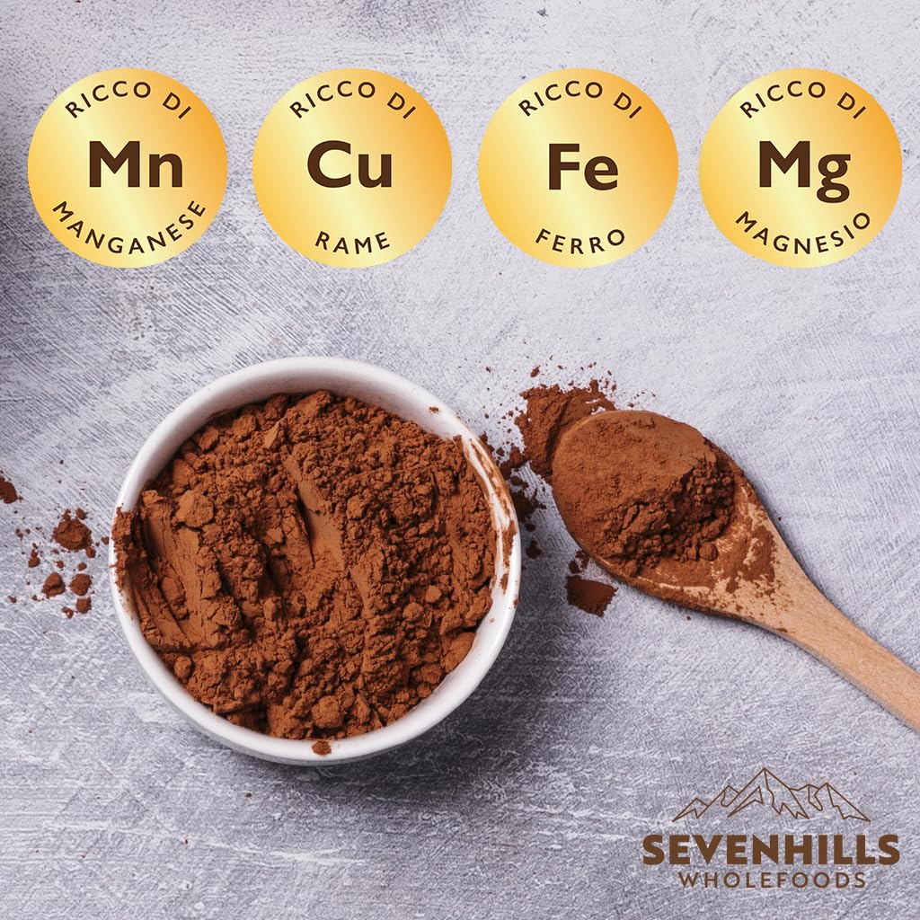 Sevenhills Wholefoods Cacao in Polvere 400g - Non Alcalinizzato - Ricco di Ferro e Magnesio - Puro, di Alta Qualità, Senza Zucchero, ideale per Dolci, Frullati e Cioccolata Calda