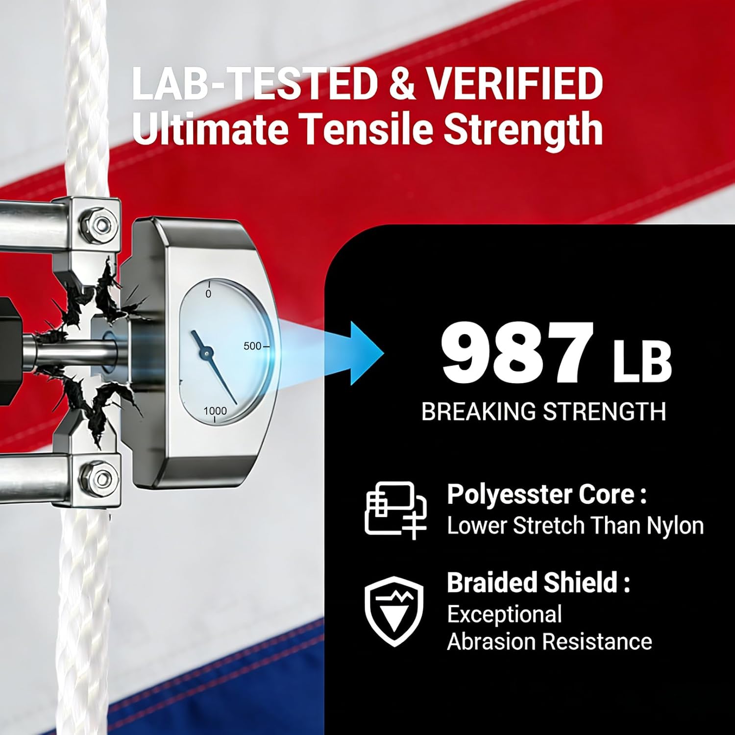 ARISKEY White Dacron Polyester Rope 1/4 Inch 500ft, UV Resistant Braided Cord for Camping, Outdoor, Clothesline and Flag Line