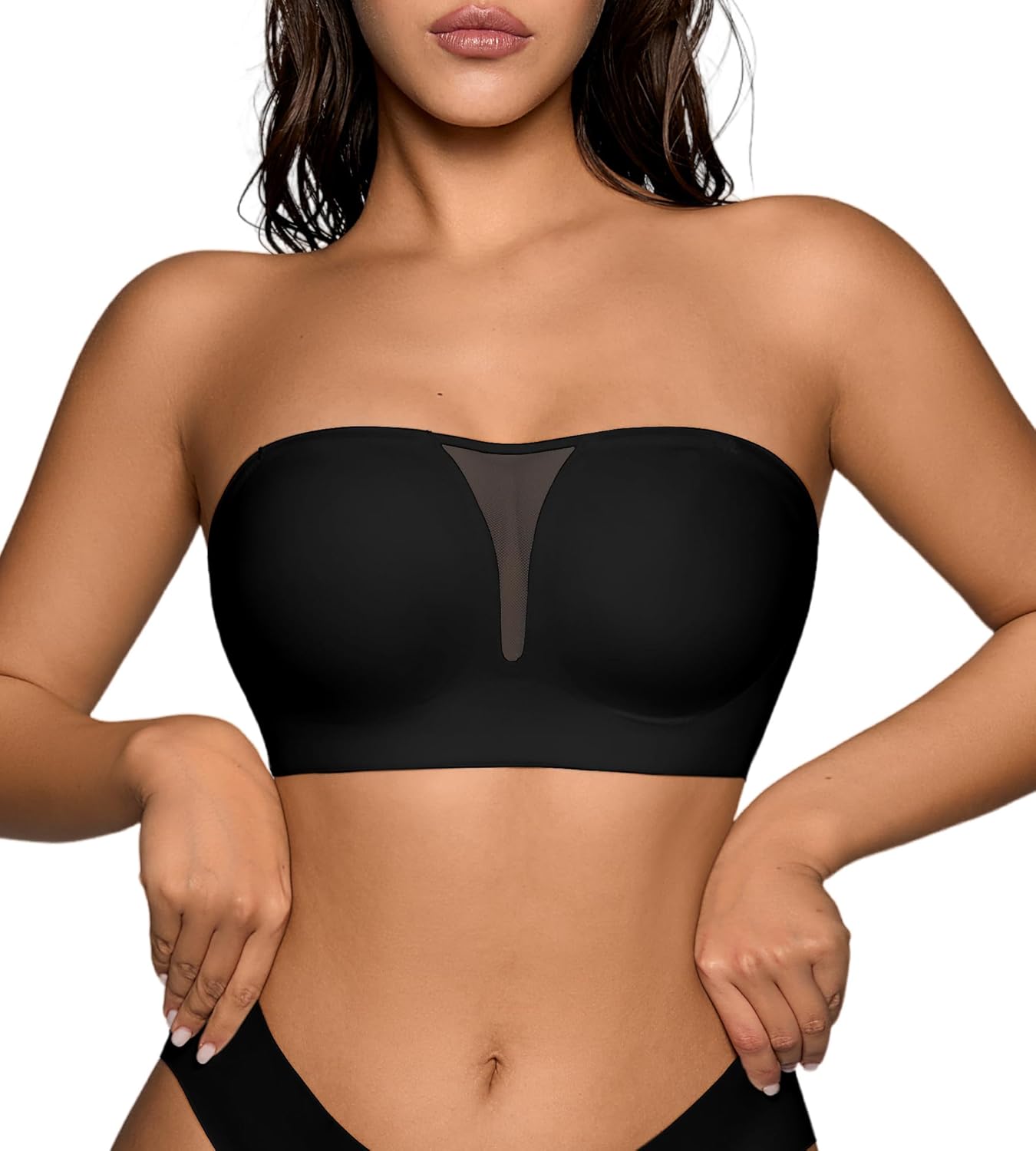 Seamless Wireless Strapless Bras for Women - V-Neck Full Coverage Strapless Bralette No Underwire Convertible Tube Top Bra