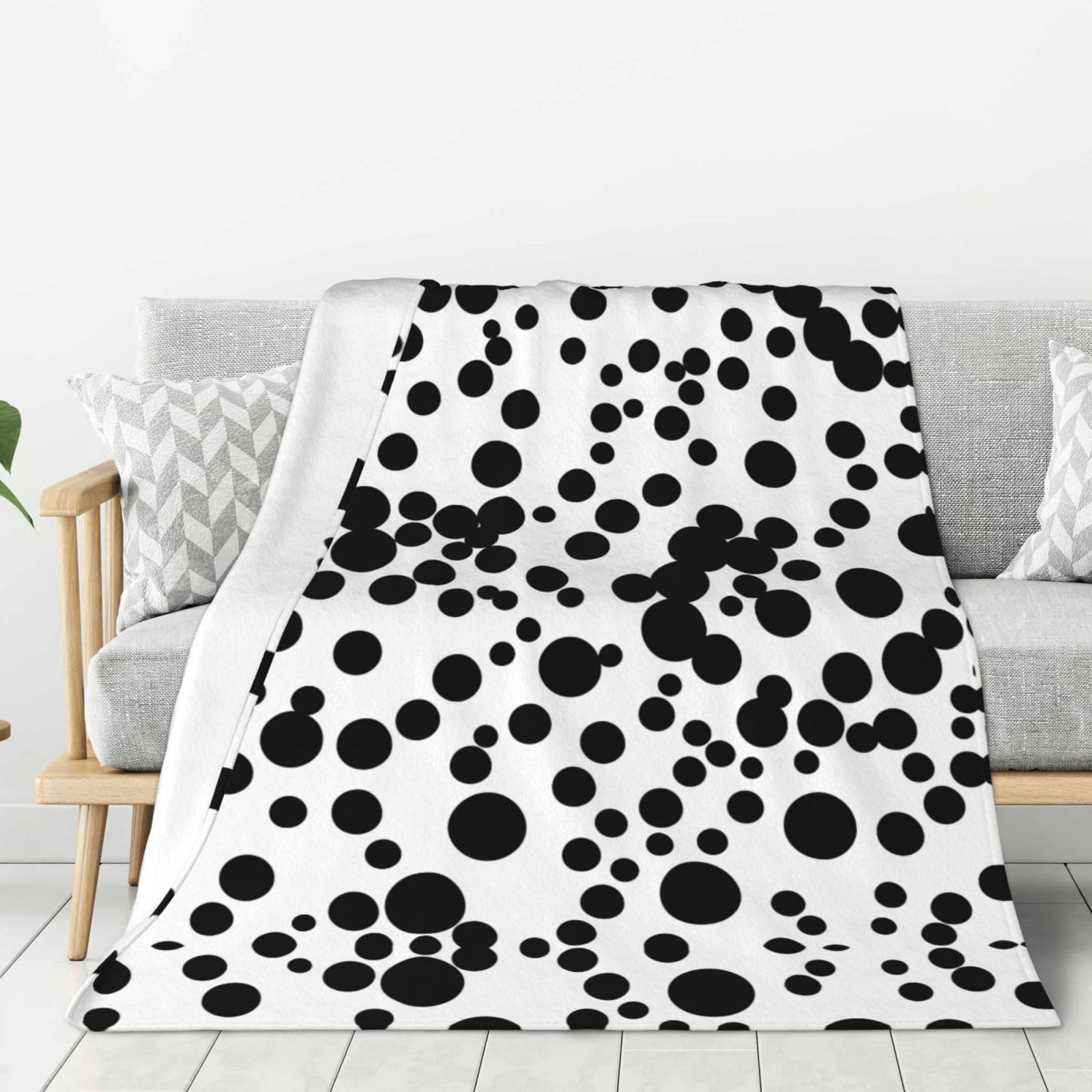 Couverture chaude et épaisse grand format plaid canapé imprimé pois noir et blanc
