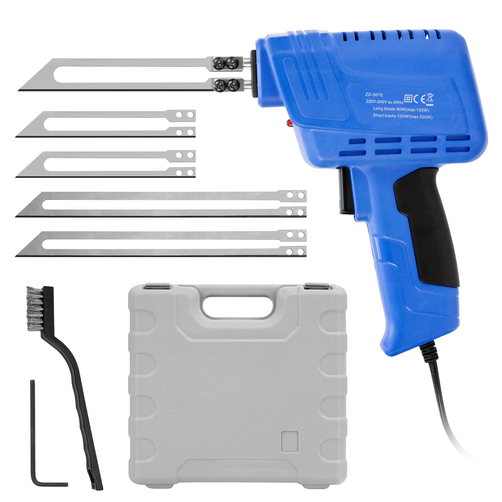 Couteau Électrique,Coupe Polystyrène avec 4 Lames Droites,Machine de Découpe de Mousse,Couteau Chauffant Électrique Kit pour Panneau EPS, Éponge,Sangle,Caoutchouc,Corde Tissu Mousse Plastique