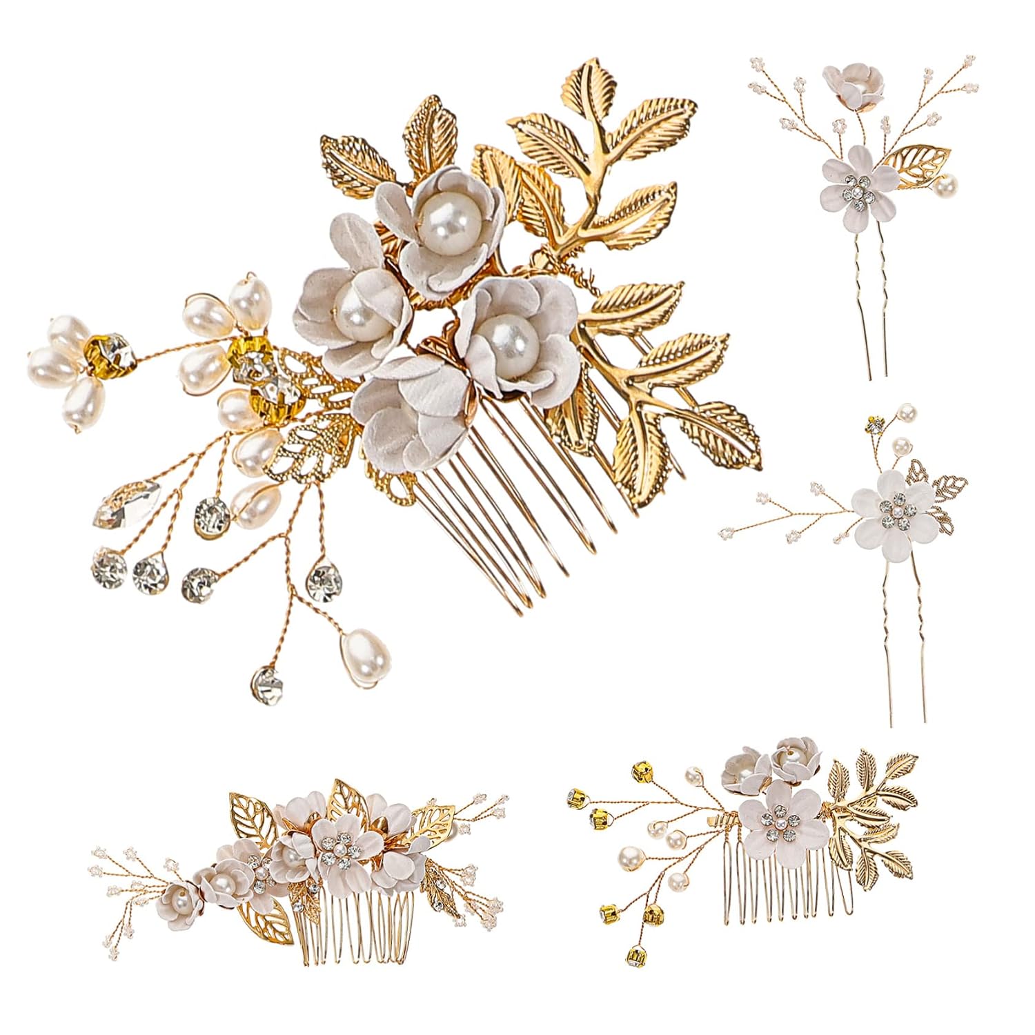 Pearl Flower Hairpin Hair Comb Bridal Headdress Wedding Accessory for Women