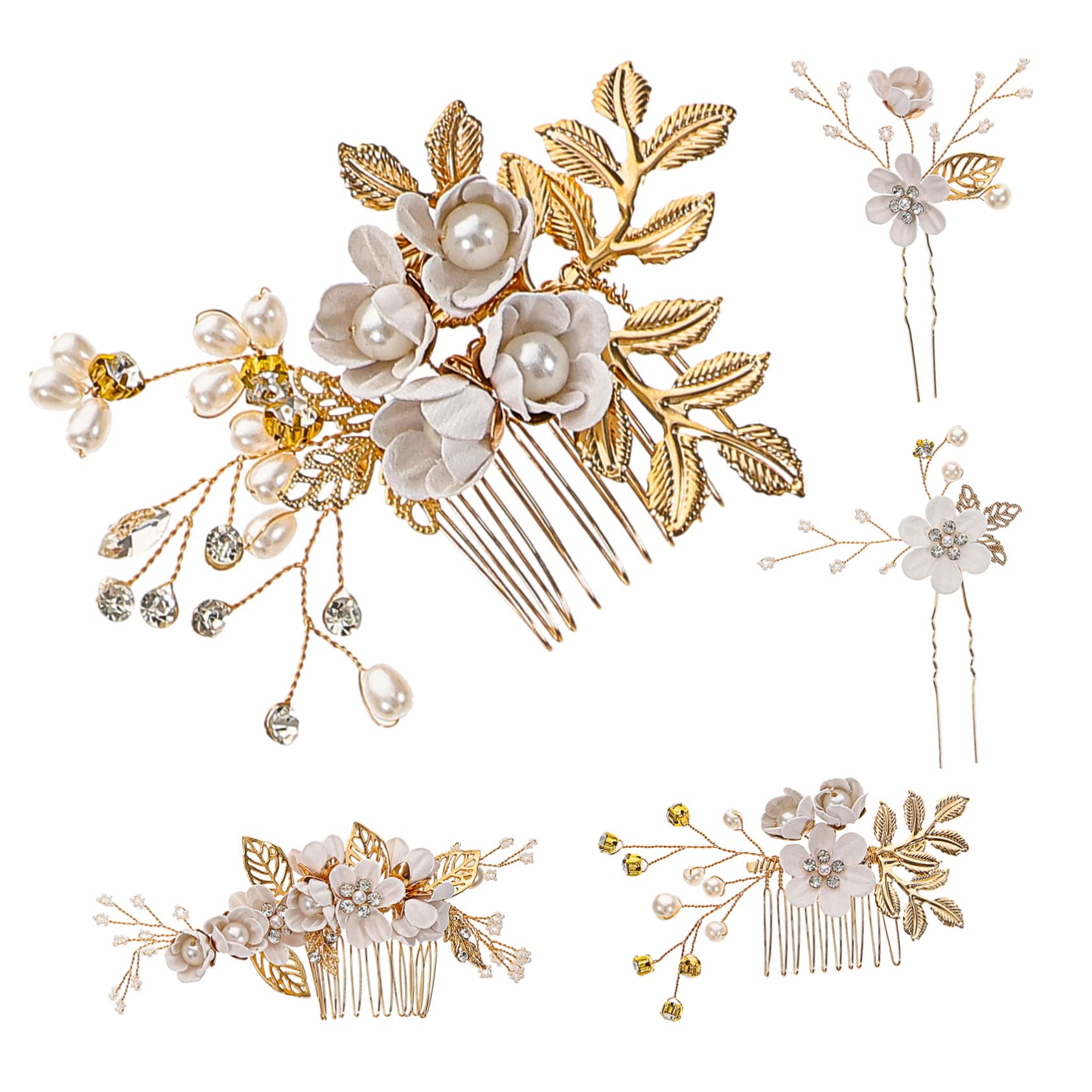 Healeved 5ensembles Épingles à Cheveux Perles Blanches Et Fleurs Accessoires Élégants Pour Mariage Et Cérémonies