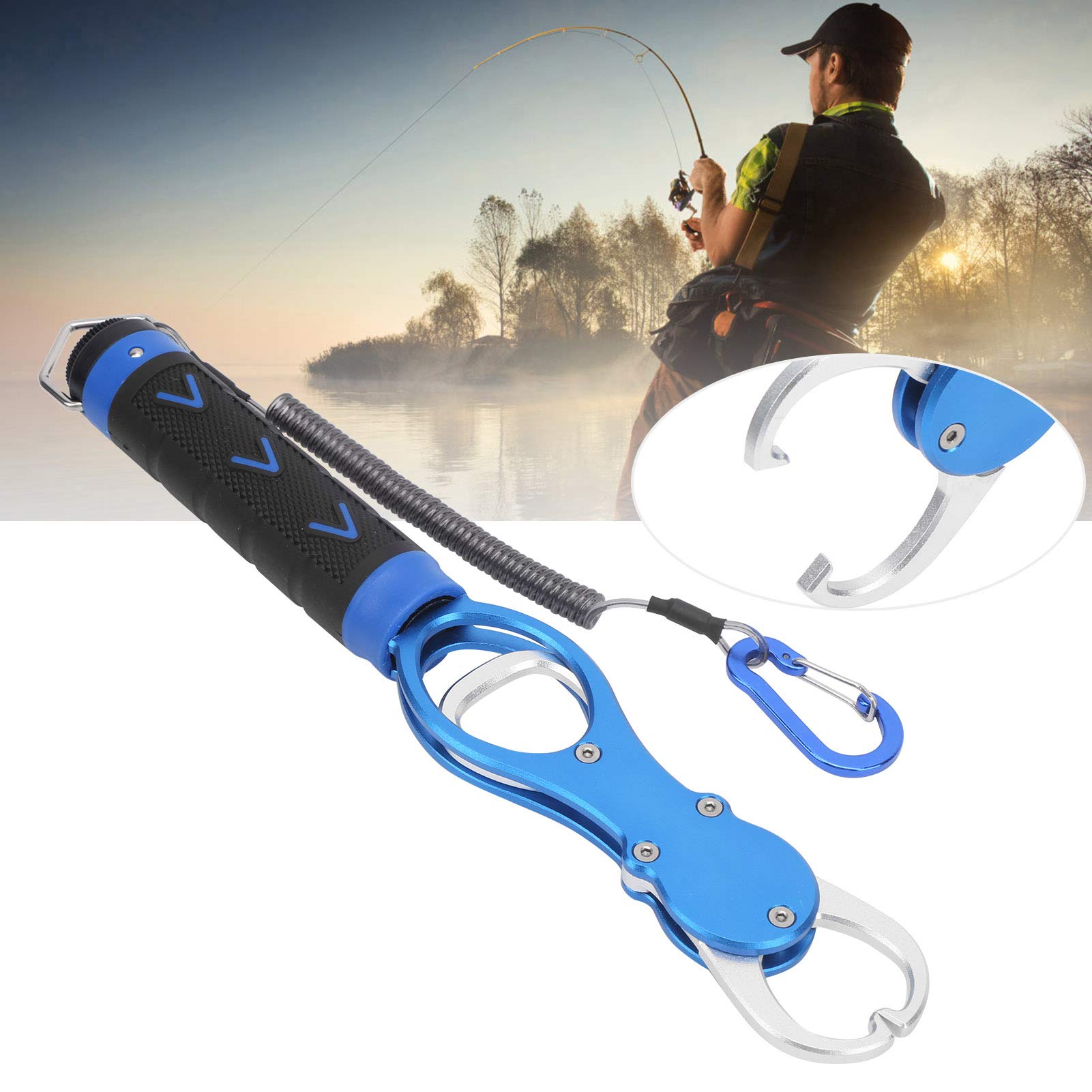 VGEBY Pince à Lèvre de Pêche, Contrôleur de Poisson en Alliage D'aluminium avec Balance Outil de Poignée de Lèvre de Pêche de Pesage Portable(Bleu)