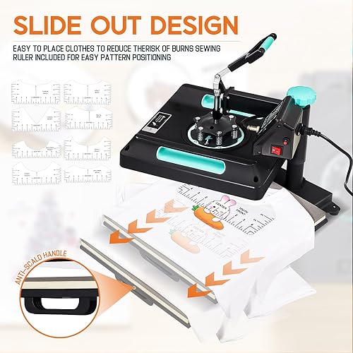 Miniatura 5 de Albott Máquina de prensa de calor de 15 x 15 pulgadas, 8 en 1 para camisetas con temporizador de cinta de calefacción de doble manguera, máquina de