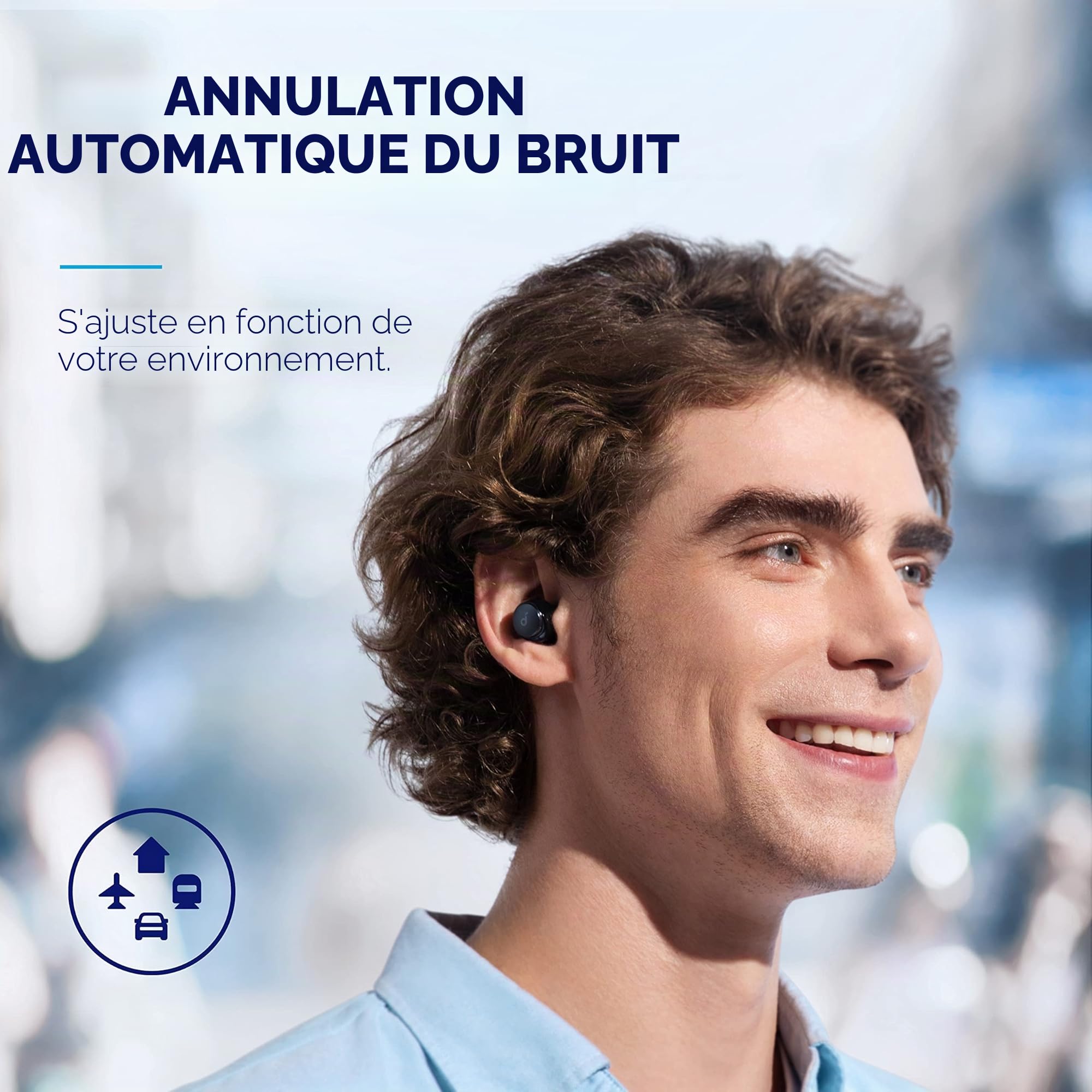 Soundcore by Anker Space A40 Ecouteurs Bluetooth sans Fil Réduction du Bruit Automatique jusqu'à 98%, Ecouteurs sans Fil, 50h de Lecture, Son Hi-Res LDAC, 6 Micros, Design Confortable, Contrôle App