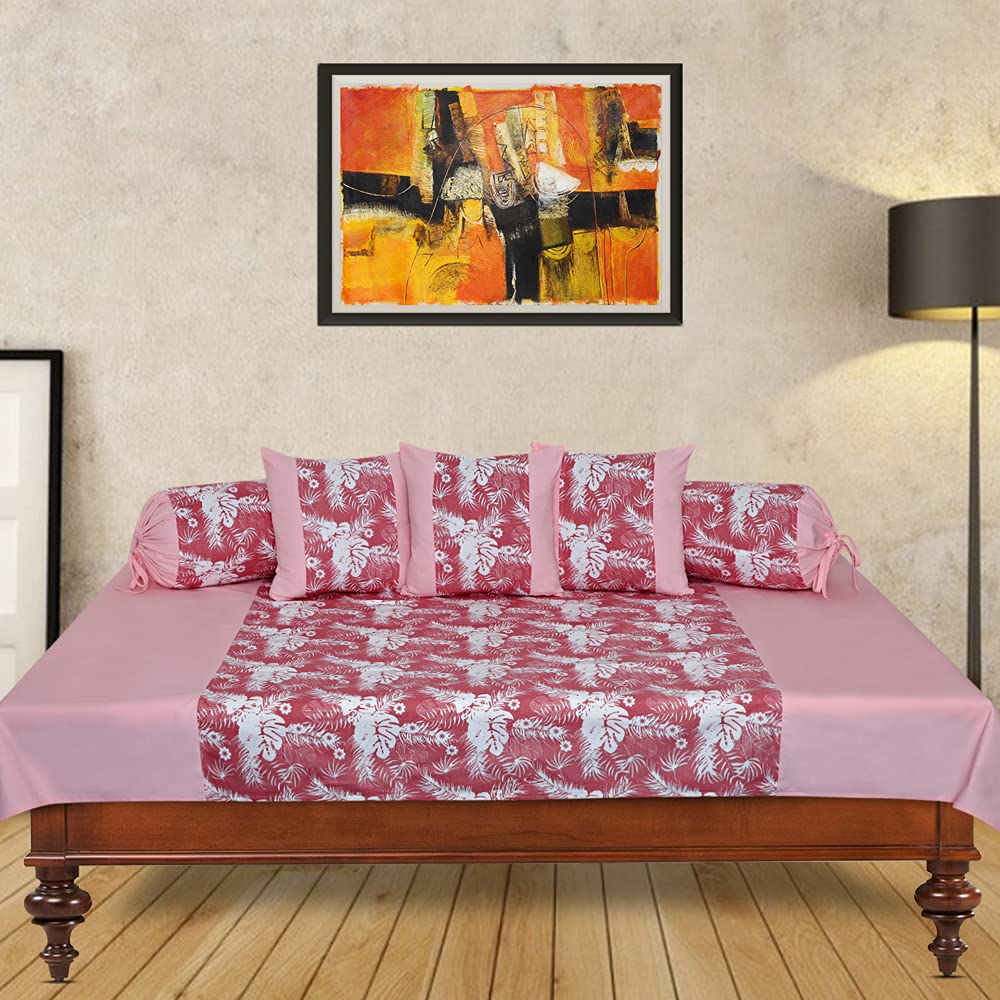 Dekor World 6 Piece Cotton Printed Pink Autumn Leaf Collection Diwan Set for Living Room(150x175 cm)-1 Piece Diwan Sheet, 3 Piece Cushion Cover, 2 Piece Bolster Cover-image-31