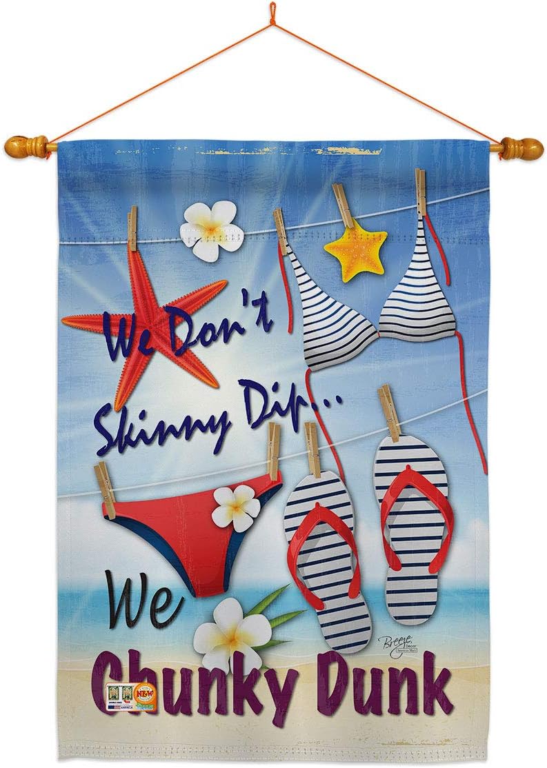 Chunky Dunk House Flag Dowel Set Coastal Beach Tropical Sea Shells Ocean Sand Outdoor Summer Coral Small Decorative Gift Yard Banner Made In USA 28 X 40