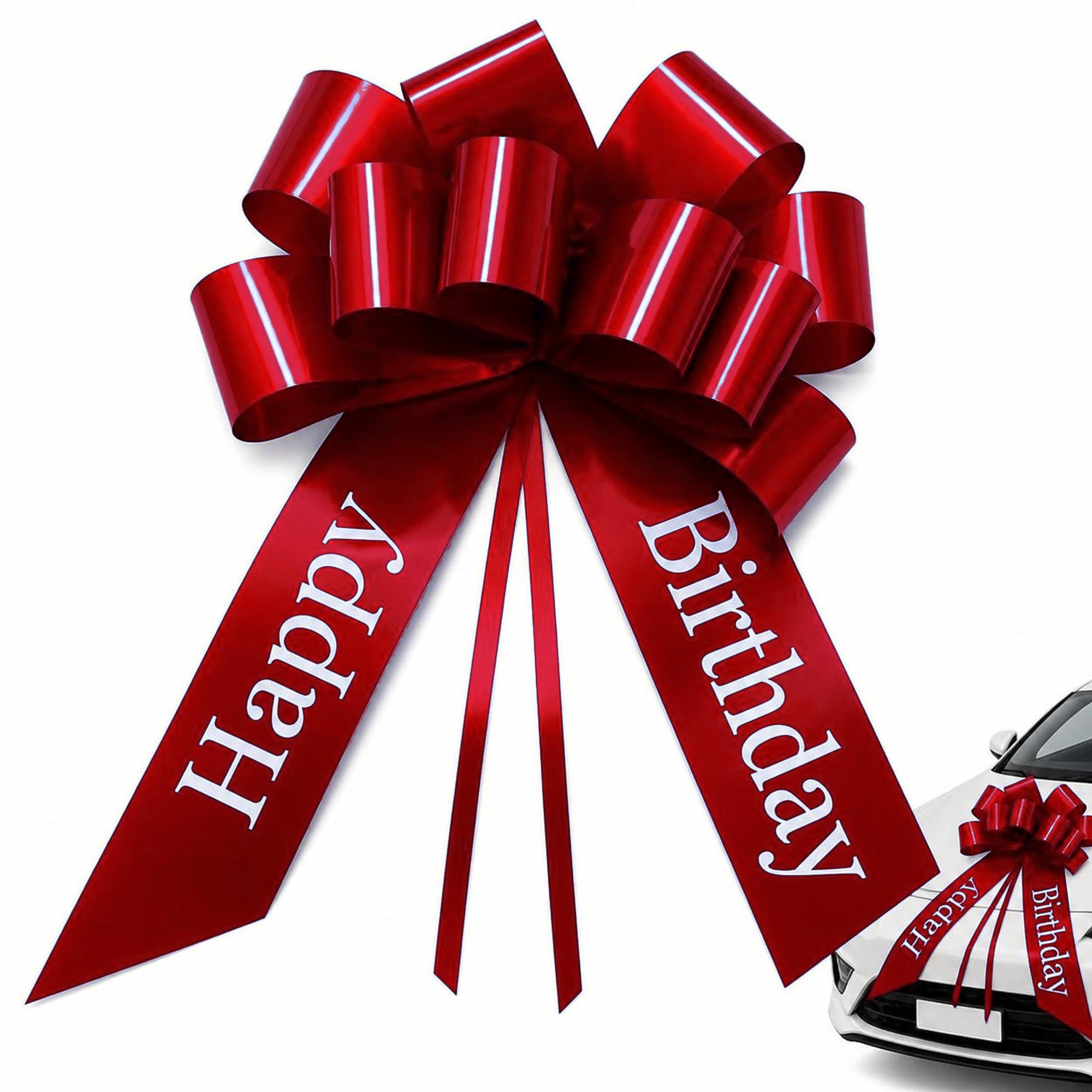 ZAYSY 30 Inch Car Bow, Giant Birthday Ribbon Decoration With Suction Cups (red, bow)