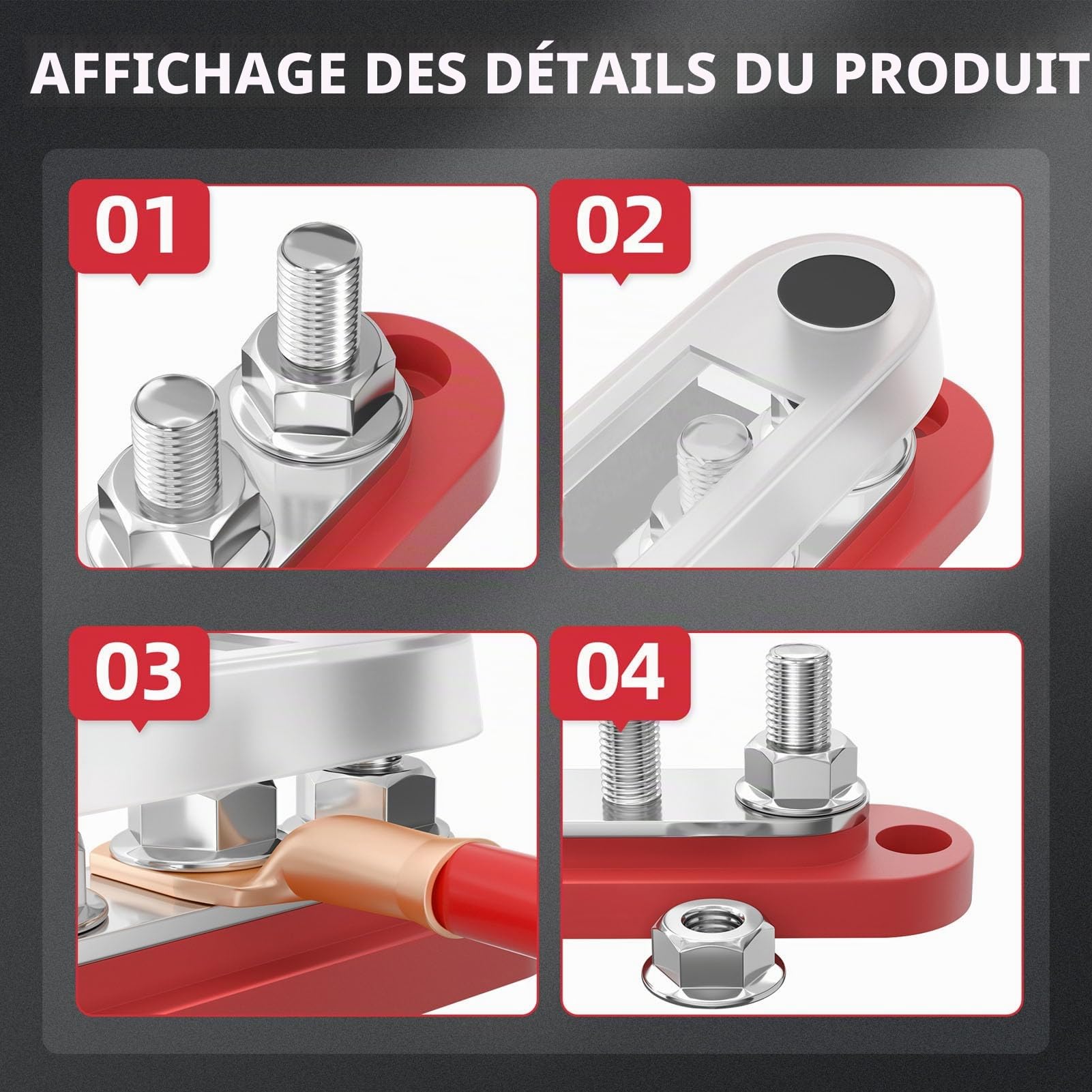 Barre de Bus Électrique 300A, 12-48V, 2 Pièces, 6 Goujons avec Couvercle, Laiton et Acier Inoxydable, pour Voiture et Bateau