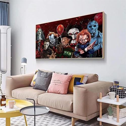 Miniatura 2 de Pintura de Halloween por números para adultos, kit de pintura grande de terror por números para principiantes, pintura al óleo de color acrílica