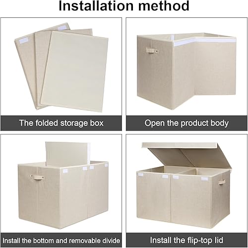Miniatura 14 de popoly Caja de juguetes grande con tapa abatible, contenedor plegable para niños, niñas, guardería, sala de juegos, 25 x 13 x 16 pulgadas (rosa