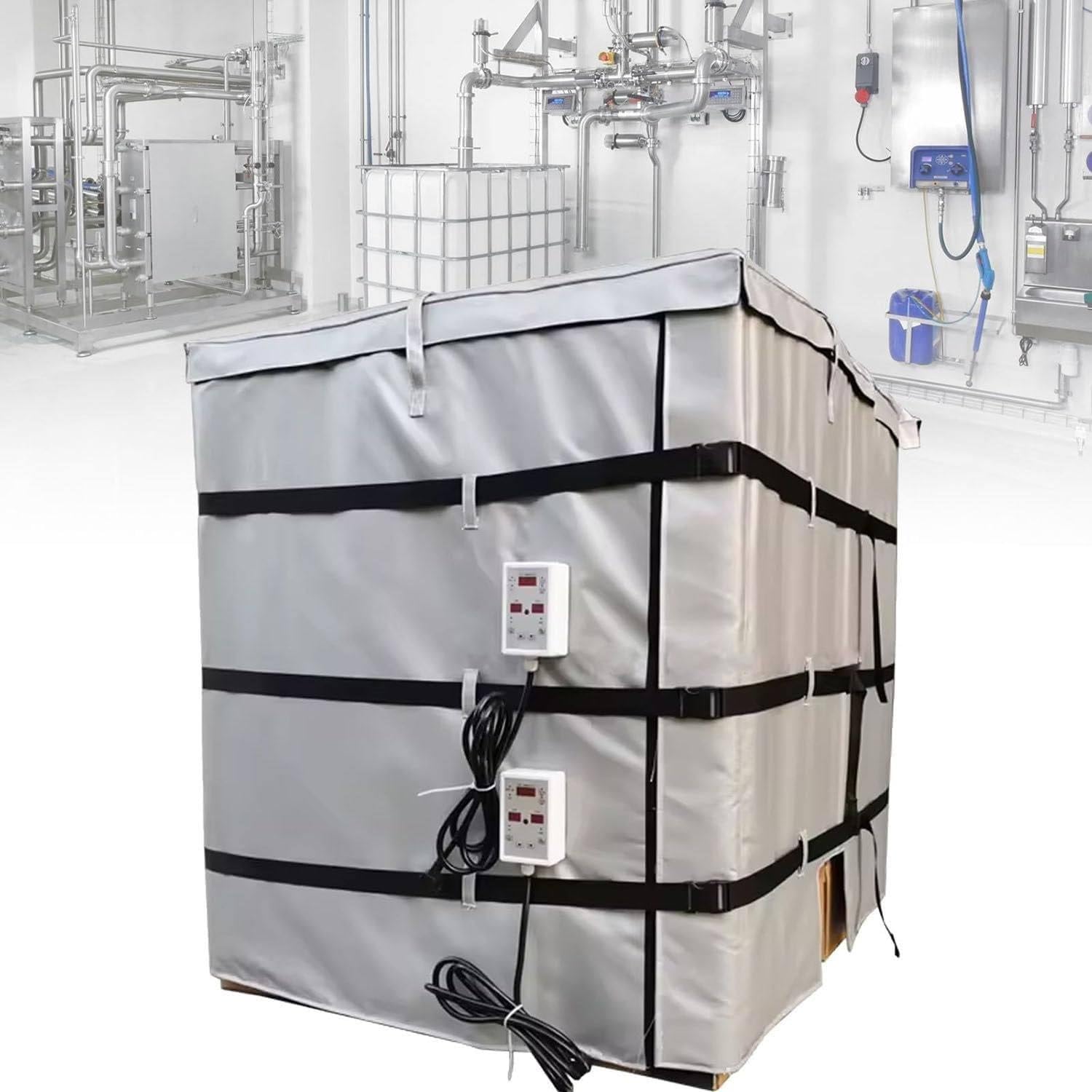 Koc Grzewczy Do Pojemników Ibc Z Pełną Osłoną, Izolowany Grzejnik Do Wiader Metalowych 2000 W/4000 W, Koc Termiczny Do Beczek Z Olejem, Regulowana Temperatura 0~150℃(Silver,275Gallon/1000L)