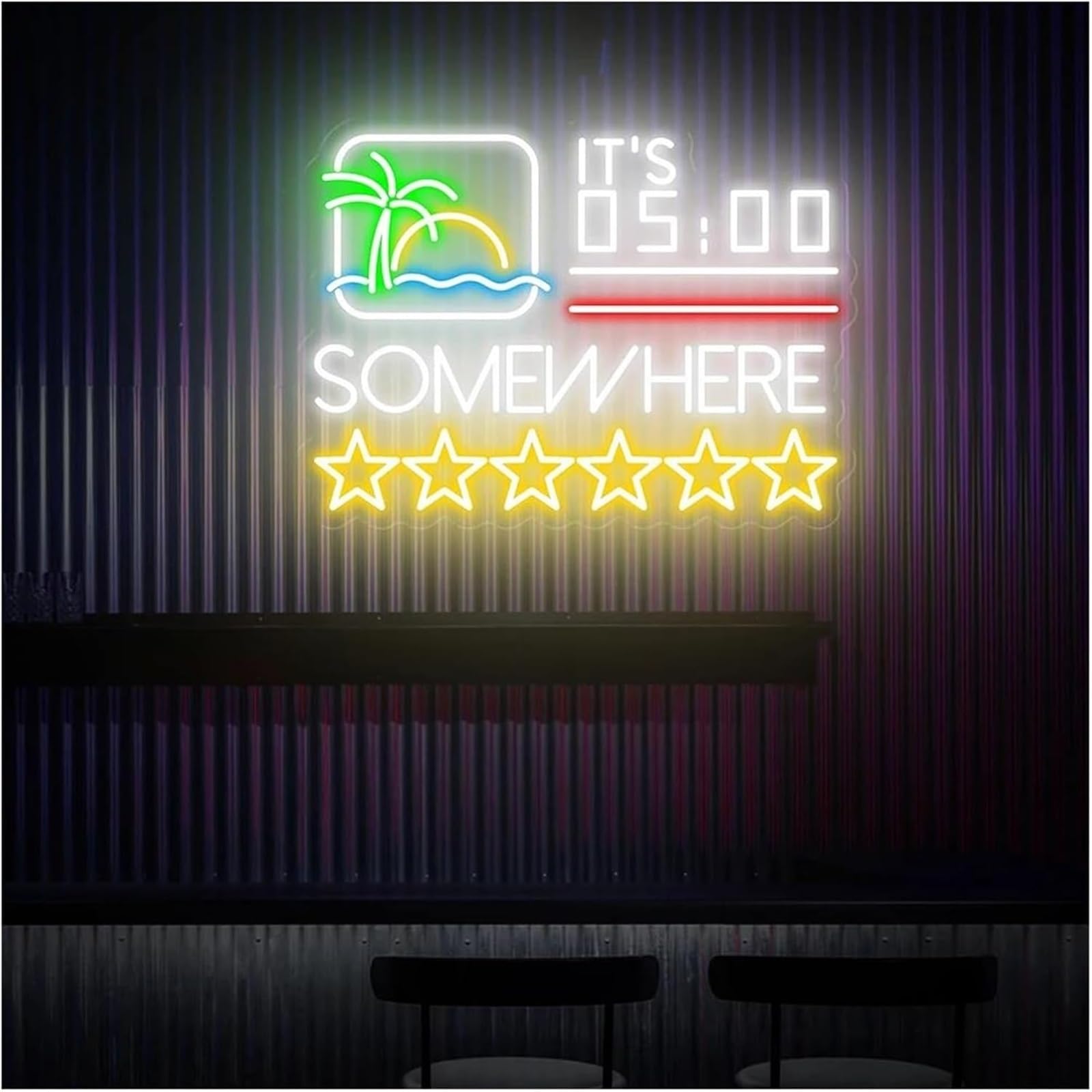 Wexxaii neon Light Sign Soothing Atmosphere Lamp It's 5:00 Somewhere, Neon Sign for Cocktail Bar(D)