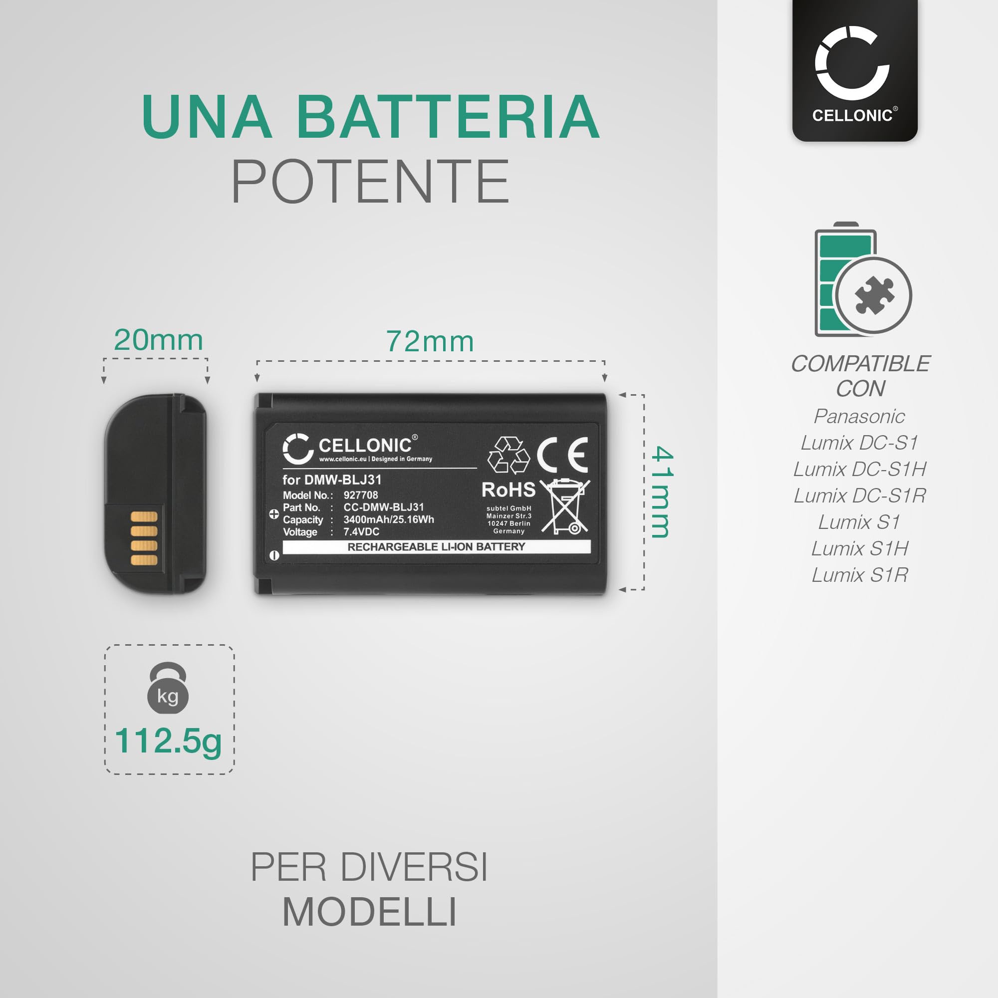 CELLONIC 1x Batteria compatibile con Panasonic DMW-BLJ31, Lumix DC-S1