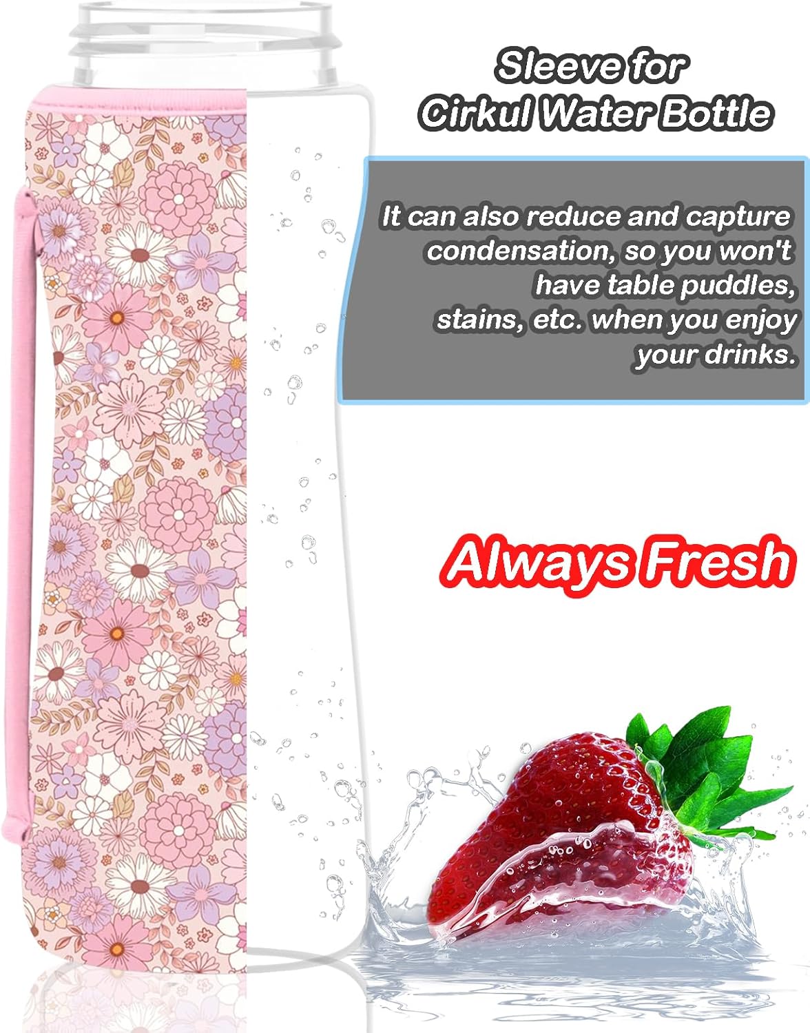 32oz Cute Printed Sleeve Compatible With Cirkul Water Bottle For Plastic And Stainless Steel Bottles 32oz Neoprene Sweat-Wicking Material Insulated Cover Designed With Handles（Spring Vibes）