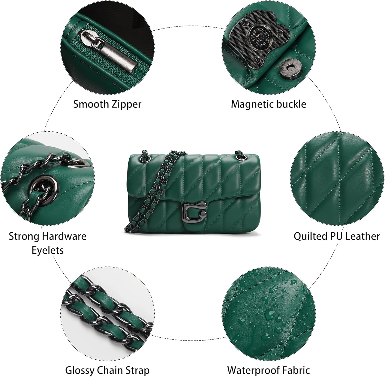 Quilted Crossbody Purse for Women Trendy - Ladies Shoulder Bag Leather Handbag Designer Evening Clutch with Chain Strap - Image 4