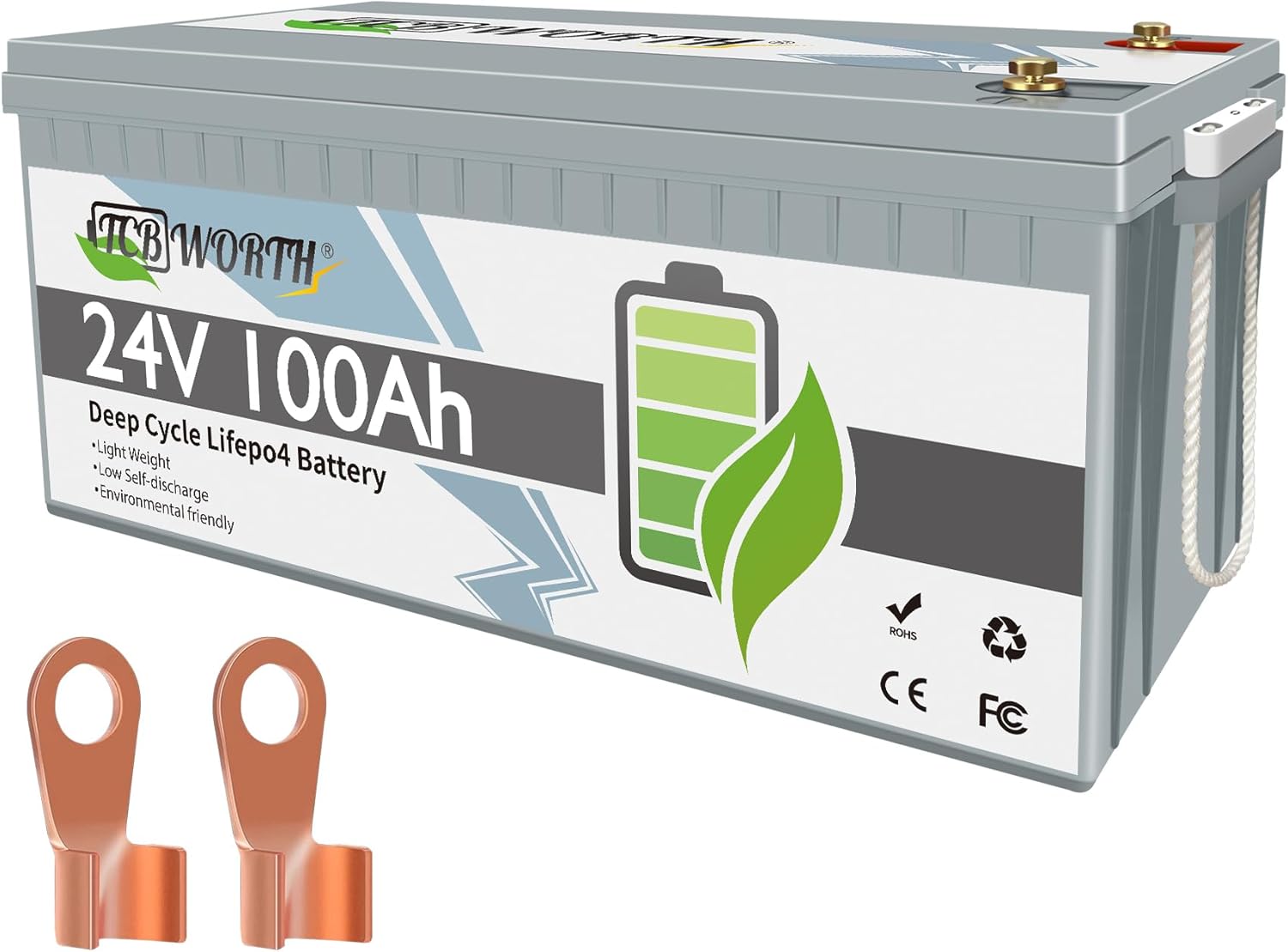 LiFePO4 Lithium Battery 24V 100Ah Lithium Iron Phosphate Batteries with 100A BMS, 4000+ Deep Cycle R...