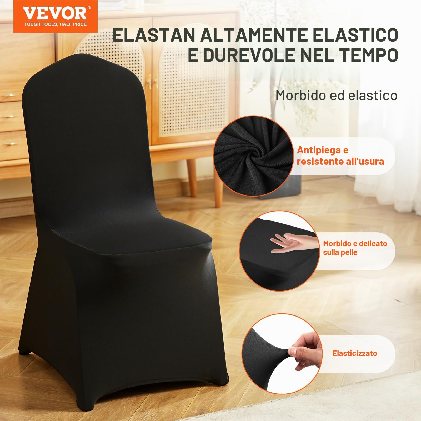 VEVOR Coprisedie Pieghevoli Spandex Elasticizzato, Coprisedie Universali, Fodere Protettive Lavabili Rimovibili, Matrimoni, Vacanze, Banchetti, Feste, Celebrazioni, Sala da Pranzo (30 Pezzi Nero)