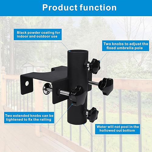 Miniatura 4 de Abrazadera de sombrilla de patio de playa, abrazadera ajustable para sombrilla al aire libre, soporte de abrazadera de paraguas para barandilla,