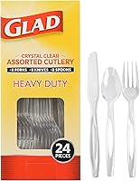 Vista 1 de Glad Juego de cubiertos desechables transparentes con tenedores, cuchillos y cucharas de plástico resistente, utensilios de plástico reutilizables