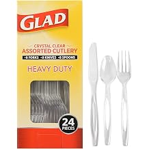 Glad Clear Disposable Cutlery Set with Heavy Duty Plastic Forks, Knives, and Spoons, Reusable Dishwasher Safe Plastic Utensils for Parties and Everyday Use, 24 Count