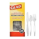 Glad Crystal Clear Assorted Plastic Cutlery Forks, 24 Count | Clear And Heavy Duty Plastic Silverware | 8 Forks, 8 Knives, 8 Spoons | Glad Disposable Tabletop