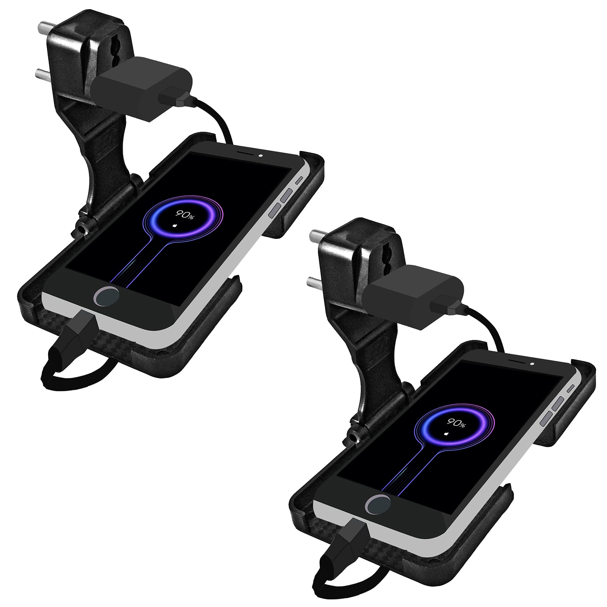 Shockley Mobile Charging Stand Holder for Wall with 3 Pin Universal Plug Wall Mount Mobile Holder (Pack of 2)-image-46