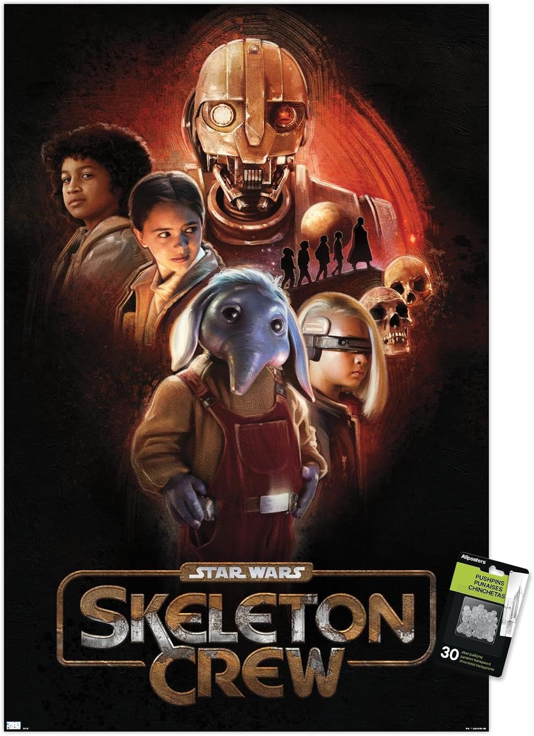 Trends International Star Wars: Skeleton Crew - Group Wall Poster with Push Pins, 14.72" x 22.37", Premium Poster & Push Pin Bundle