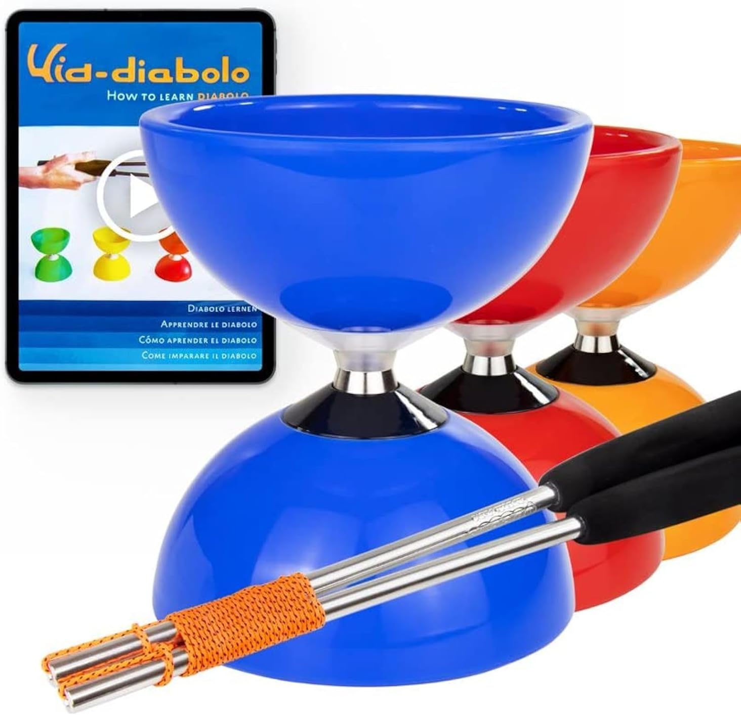 Juggle Dream Carousel Diabolo Juggling Set - Triple Ball Bearing Axle - with Aluminium Rods and Online Learning Video - Juggling (Blue)
