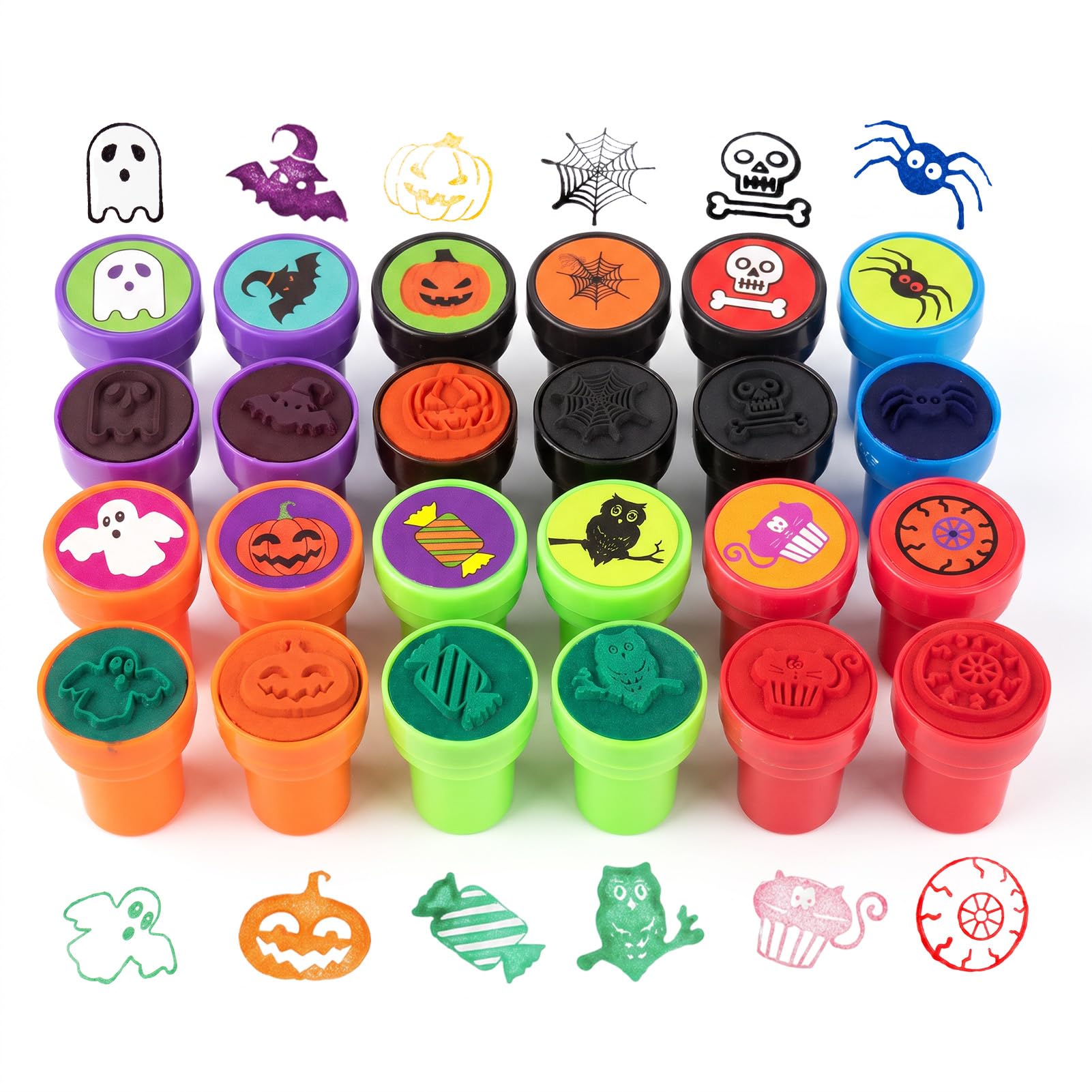 Set of 24 Halloween Cartoon Stamps, Featuring 12 Different Designs