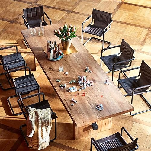 LAKIQ Mesa de comedor de madera maciza estilo granja, rectangular, minimalista, con base de caballete, mesa de conferencias, escritorio para