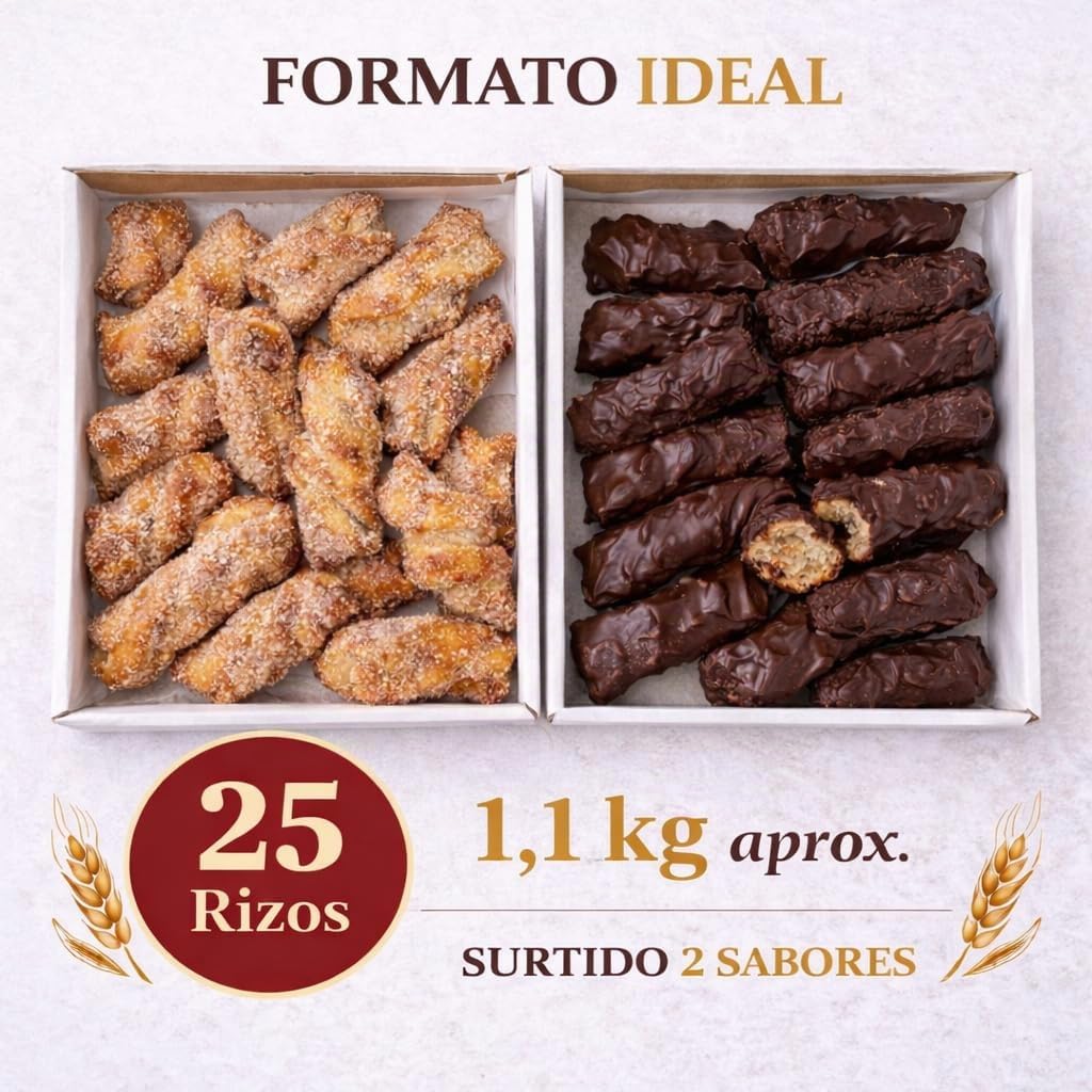 Pack Surtido Rizos de Hojaldre LaPasion | Lazos Jugosos con Azúcar + Chocolate Bombón | 2 x 550g (25 uds aprox.) | Dulces Tradicionales Españoles | Repostería Artesana para Café y Merienda