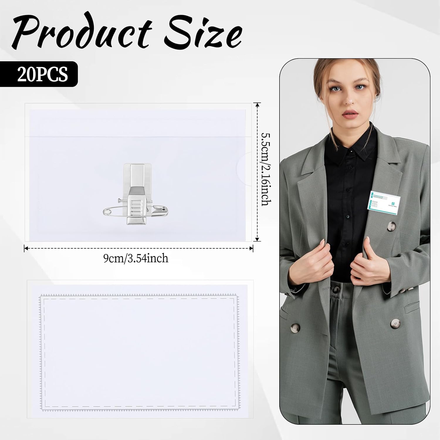 ANFAN 20 Pcs Name Tags with Pins, Clear Plastic Pin Badge Holder (3.54x2.16 Inch) with Inserts, Reusable PVC Name Tag for Conference, Event & Office - Image 2