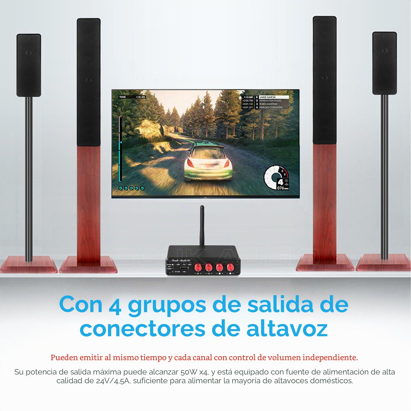 Douk Audio HiFi Bluetooth 5.0 Amplificador de Potencia Digital Estéreo Amplificador de Audio 2/4 Canales 50W x 4