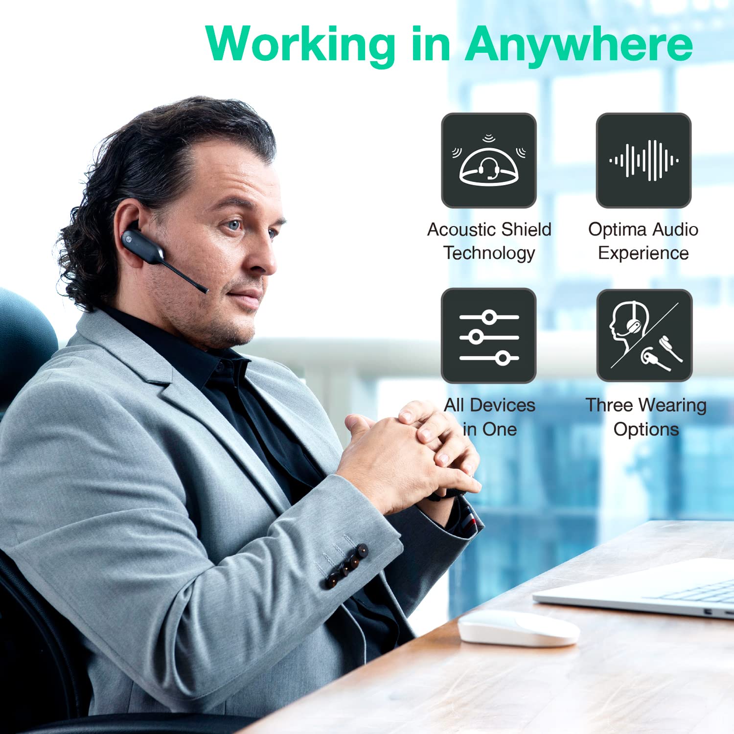 Yealink WH63 UC Wireless DECT Headset Teams Zertifiziertes,Einohr (Mono) Kabelloses für Softphones VoIP Tisch Telefon,Bis zu 120m Reichweite,8 Stunden Sprechzeit pro Ladung