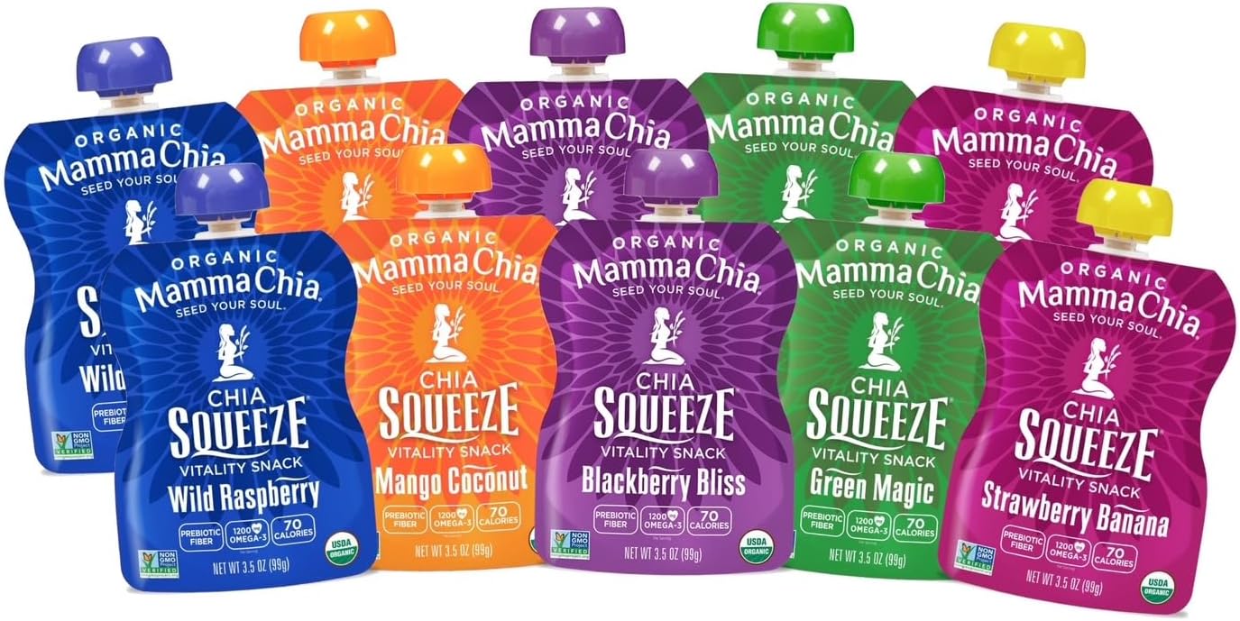 Mamma Chia Squeeze 5 variety (10 pack) Wild Raspberry,Green Magic,Blackberry bliss,Strawberry ,Mango coconut