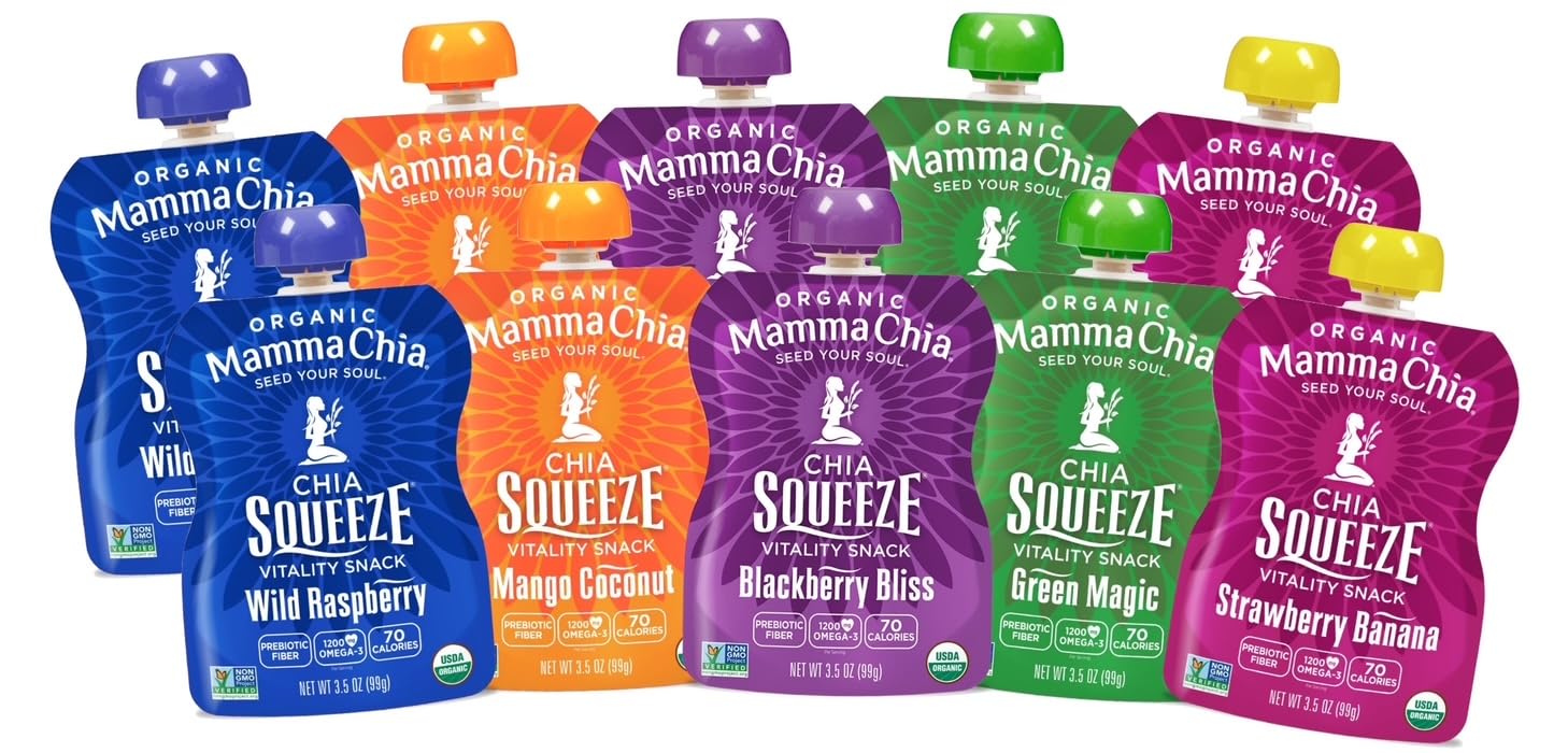 Mamma Chia Squeeze 5 variety (10 pack) Wild Raspberry,Green Magic,Blackberry bliss,Strawberry ,Mango coconut