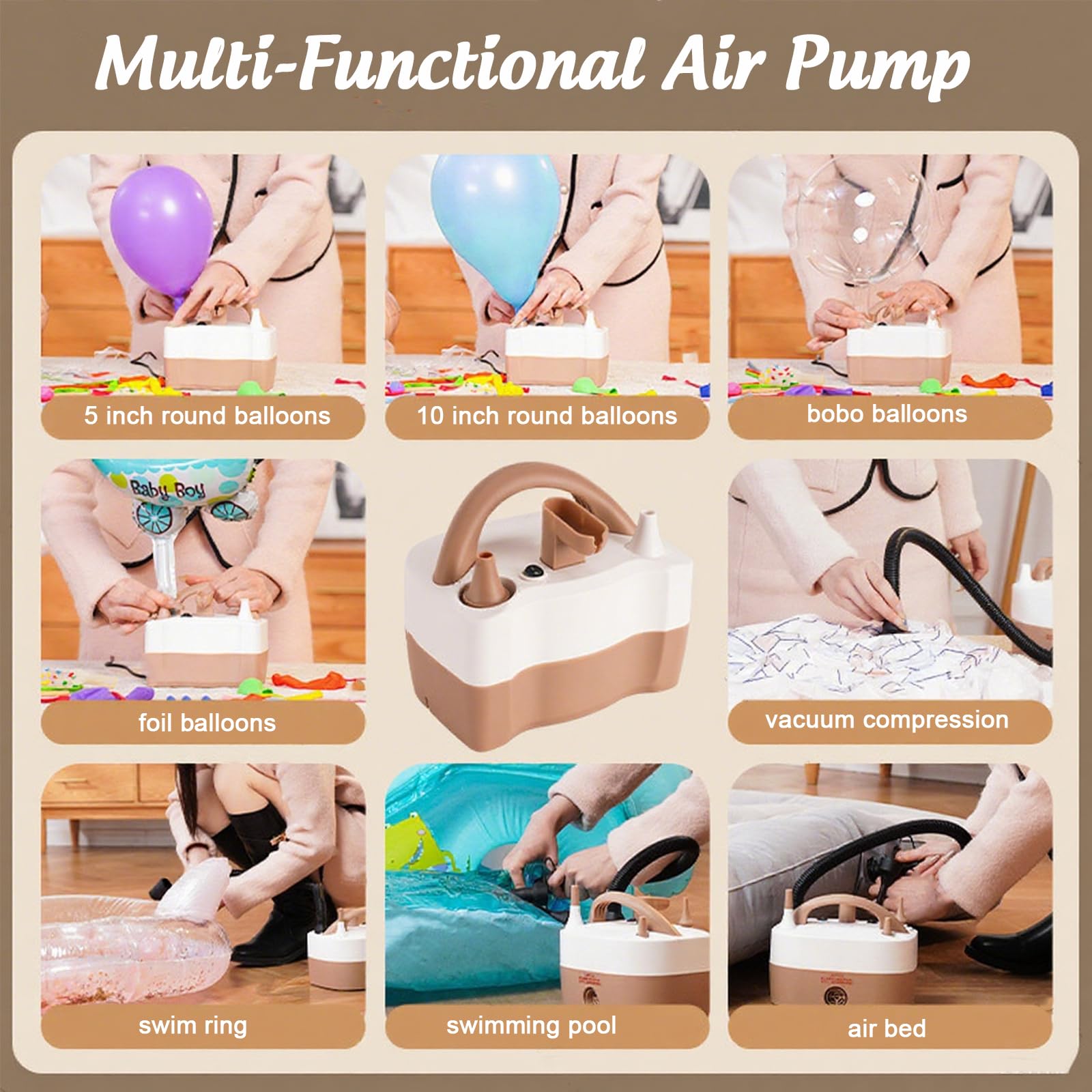 PlusFive 3-in-1 Electric Balloon Pump for Balloons & Inflatables, Multi-Functional Air Pump 550W - Image 3