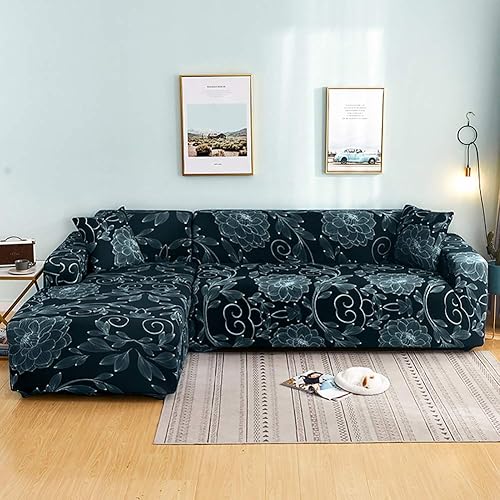 Vista 35 de HOTNIU Funda de sofá seccional de 2 piezas, funda elástica suave para sofá en forma de L, funda de sofá modular moderna con estampado para sala