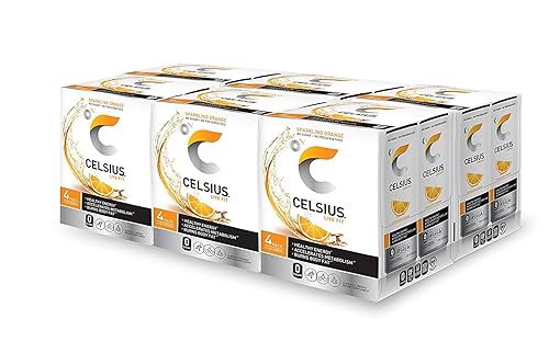 Vista 58 de CELSIUS - Bebida energizante con gas y endulzada con Stevia, cero azúcar, lata delgada, sabor a naranja y granada, 144 onzas líquidas