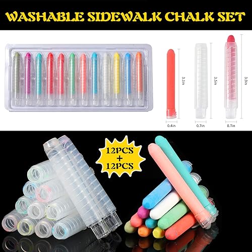 Miniatura 2 de GSSHBR Tiza para acera con soporte para niños, paquete de 12 tizas no tóxicas, sin polvo, lavables, para dibujar en colores pastel, para juegos de
