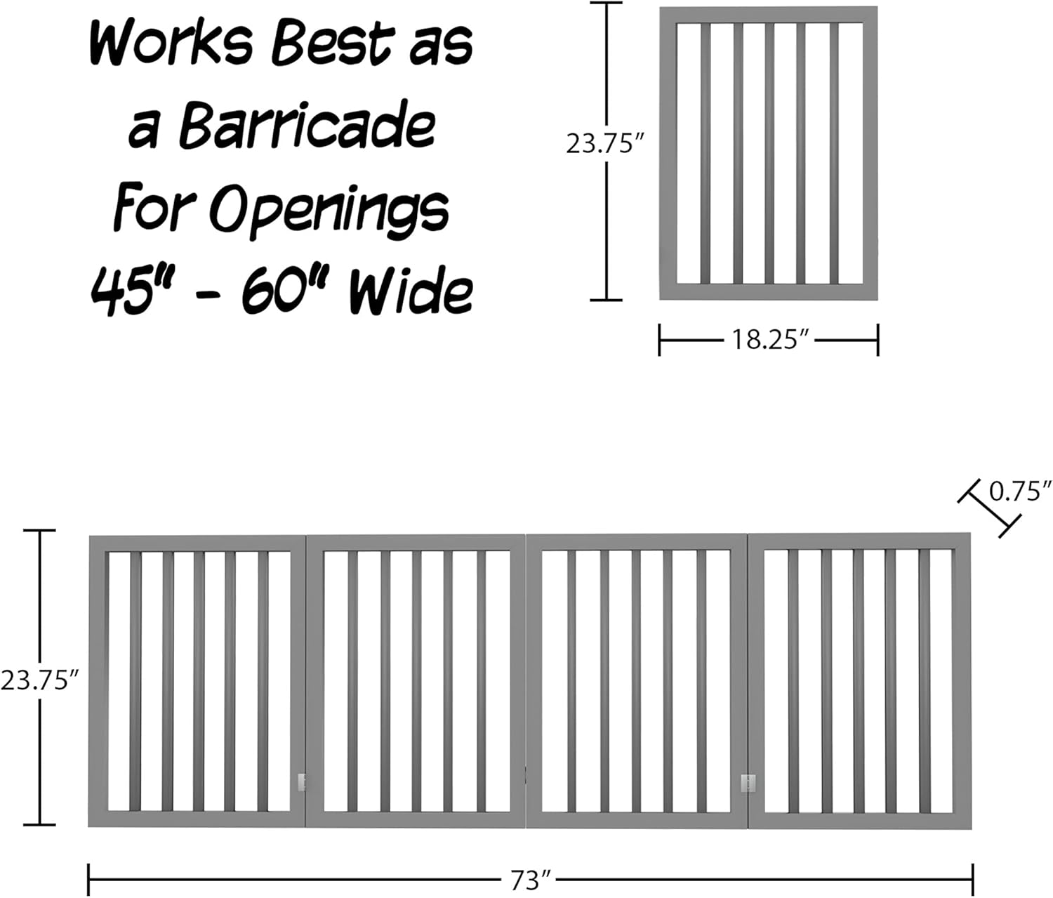 Pet Gate – Dog Gate for Doorways, Stairs or House – Freestanding, Folding, Accordion Style, MDF Wooden Indoor Dog Fence by Petmaker (4 Panel, Gray)