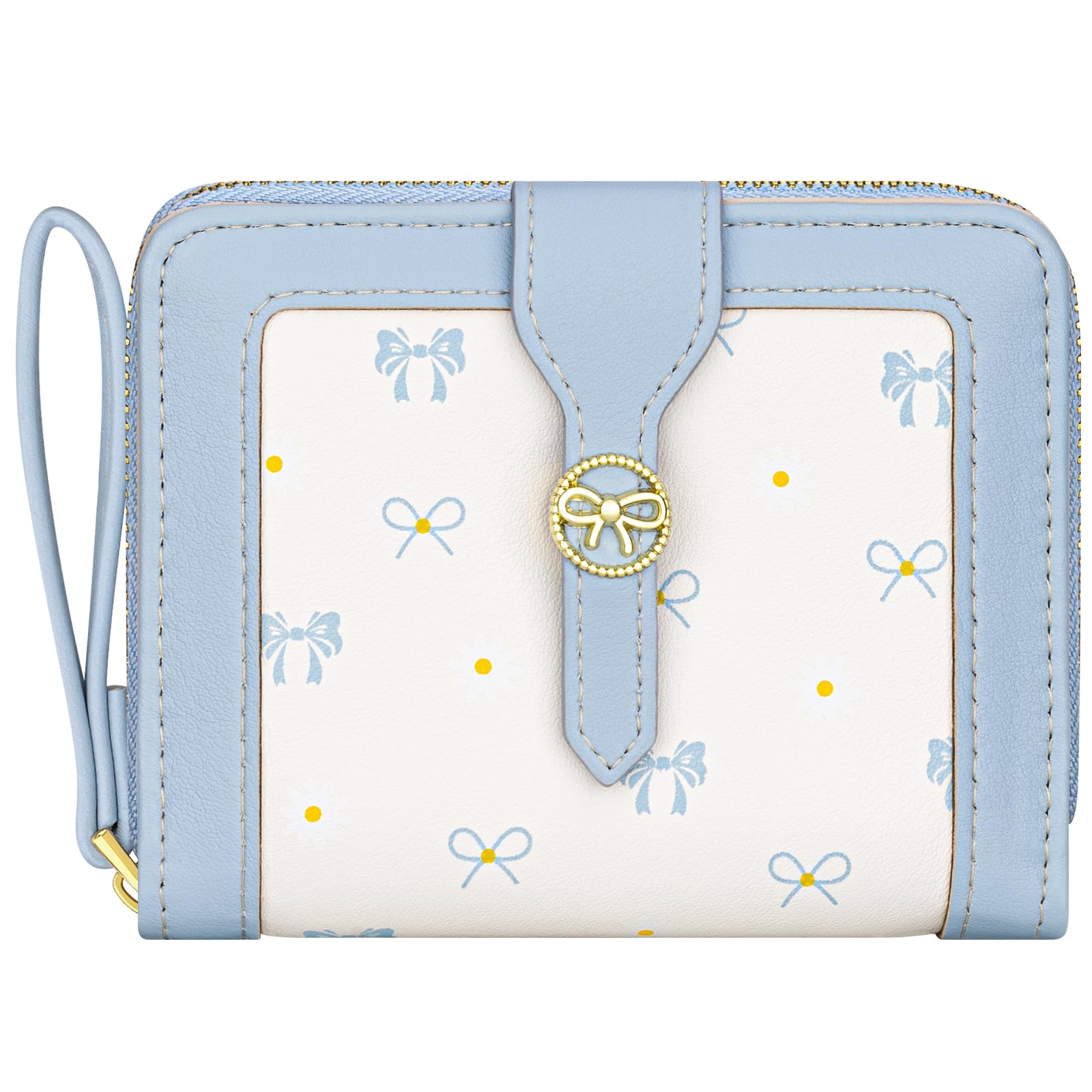 BIAOTIE Wallet for Women Cute Floral Flower Wallet RFID Credit Card Holder Purse Small Bifold Zipper Coin Pocket Purse with ID Windows (Bow Blue)